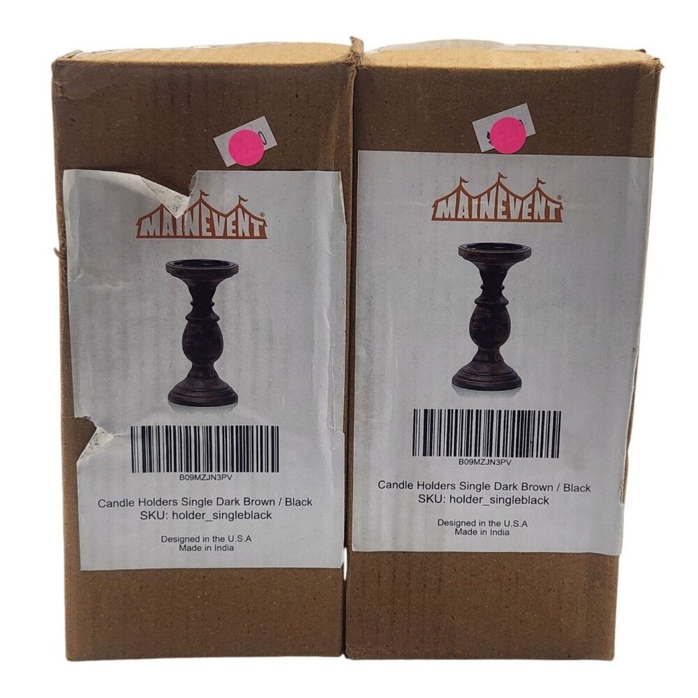 2x Mainevent Tall Pillar Candle Holder 8 in Dark Brown Rustic Wood Decor‎